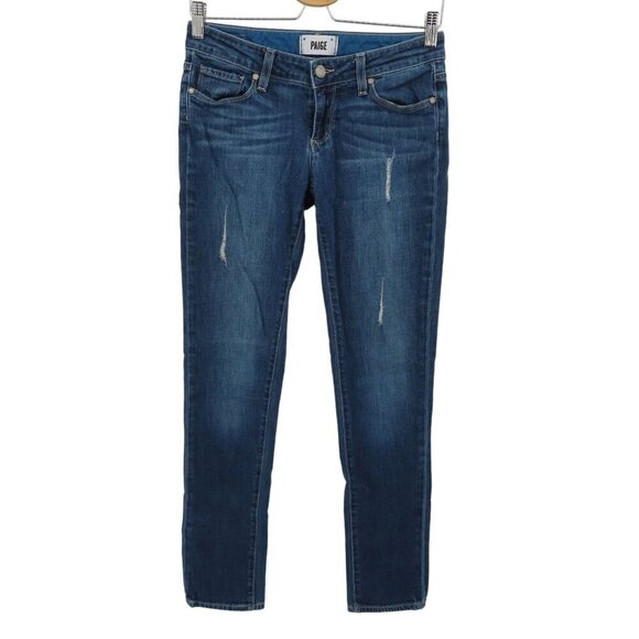 Paige Womens 24 Jimmy Jimmy Skinny Distressed Medium Blue Wash Denim Jeans Pants - Picture 1 of 12